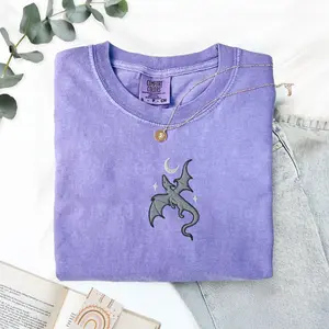 Embroidered Comfort Colors Dragon Fantasy Shirt, Minimal Dragon Aesthetic Shirt, Booktok Fantasy Reader Shirt, Witchy Mystic Shirt, Gift for Fantasy Lovers