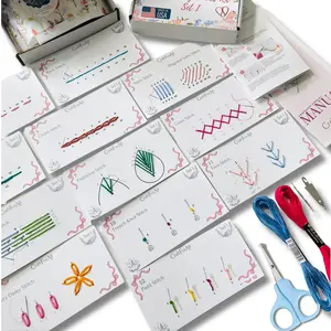 Craft For All Store Perforated Embroidery Stitch Cards Starter DIY Kit Beginner Colored Patterns Premium Cardstock Cards Colorful Threads Tools Illustrated Step by Step Instructions Handmade Kit Gift for Her Pink