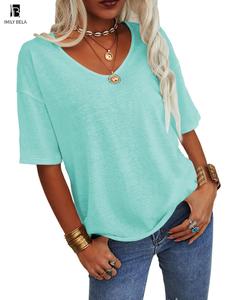women's v neck drop shoulder back to school tee, t shirts for women, casual solid color vneck half sleeve t-shirt, summer clothes women, t shirts for women, tshirt