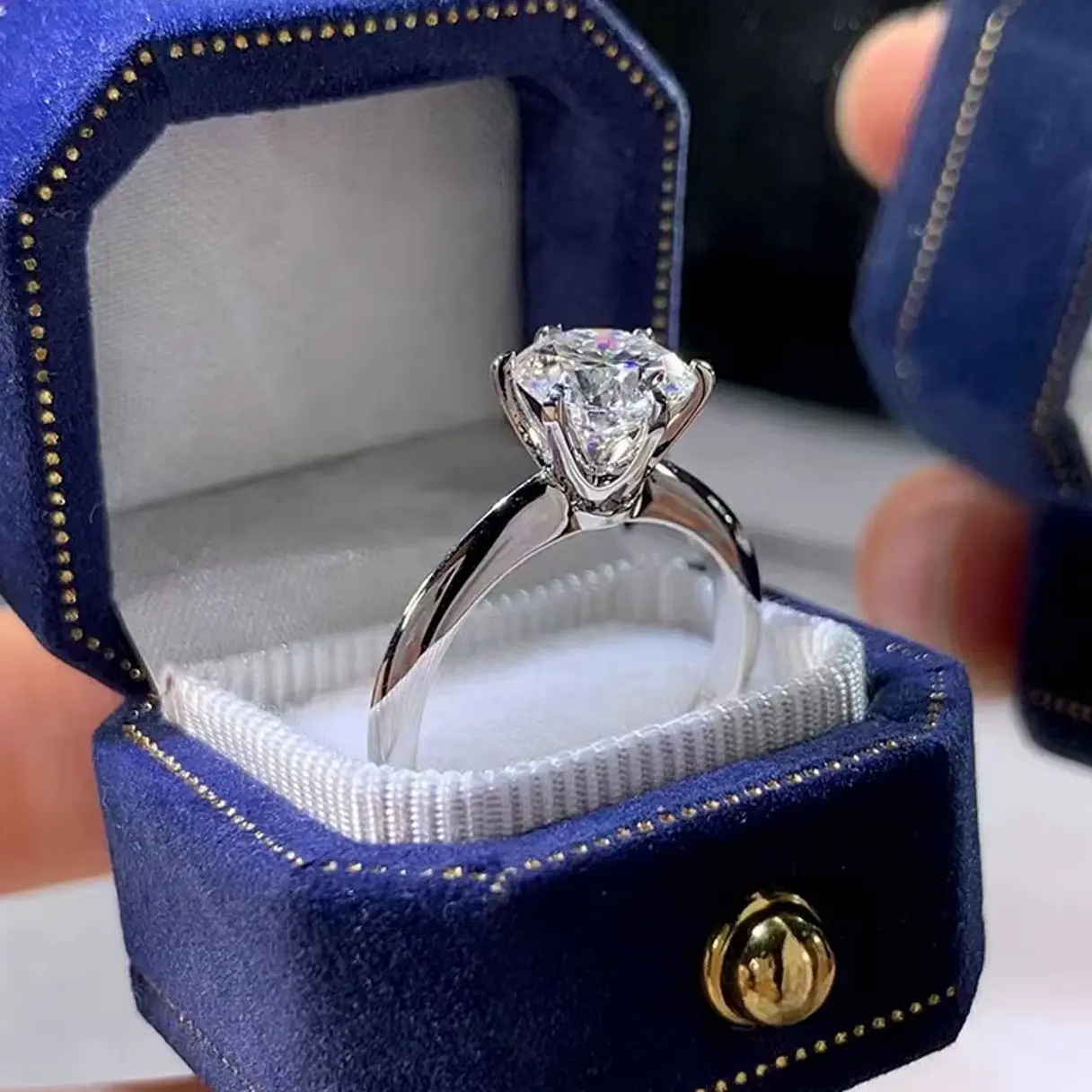 Solitaire Moissanite Engagement Ring, 925 Sterling Silver Wedding Band, Luxury Bridal Statement Jewelry