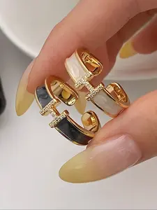 Women's Letter H Ring, Simple Fashion Personalized Copper Zircon Open Adjustable Finger Ring, Wedding Anniversary Ring, Perfect Gift for Parties Daily Wear