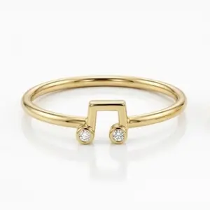Anillo Nota Musical Oro14k size -8 con Detalles de Zirconias para Mujer