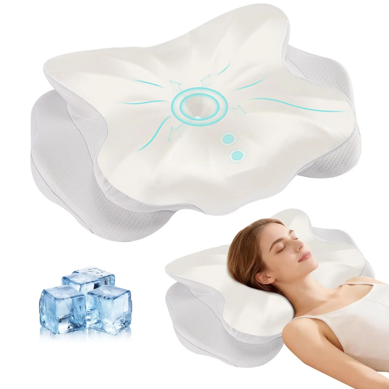 Ergonomic Contoured Memory Foam Pillow, Cervical Support Pillow with Dual Height Design & Arm Grooves, Breathable Removable Cover, Suitable for Side, Back & Stomach Sleepers, Queen Size