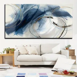 1pc Abstract Blue Ink Line Art Canvas Wall Art, 1.5" Thick Pine Wood Frame, Fantasy Theme Decor For Living Room, Bedroom, Home Office, Classroom, Dining Room - Vintage Gorgeous Art Deco Style