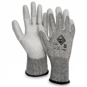 ANSI A3 Cut Resistant Gloves, Stain Resistant, Ergonomic Anti-Fatigue Protective Gloves, For Sharp Heavy Objects, Metal, Glass, Manufacturing, Construction Industrial Handling Work,grey pu cut resistant gloves