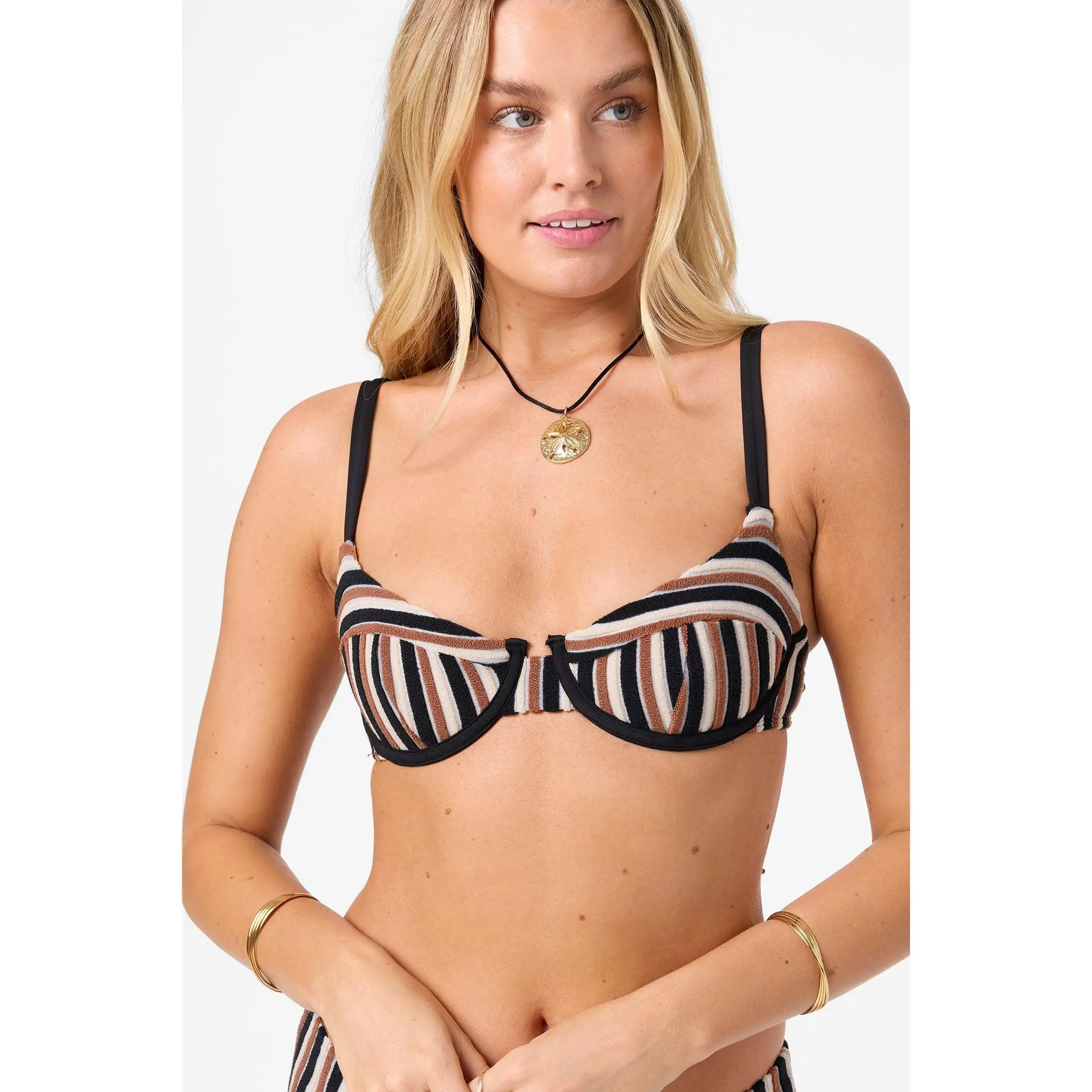 Sand Dollar Stripe Seashell Bra Bikini Top