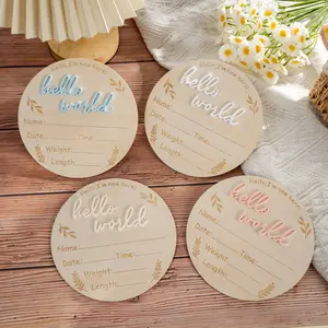 Wooden Birth Announcement Sign, Welcome to the World Photo Prop, Milestone Card Baptism Gift, Newborn Keepsake, Baby Shower Decoration, Wooden Letter Sign