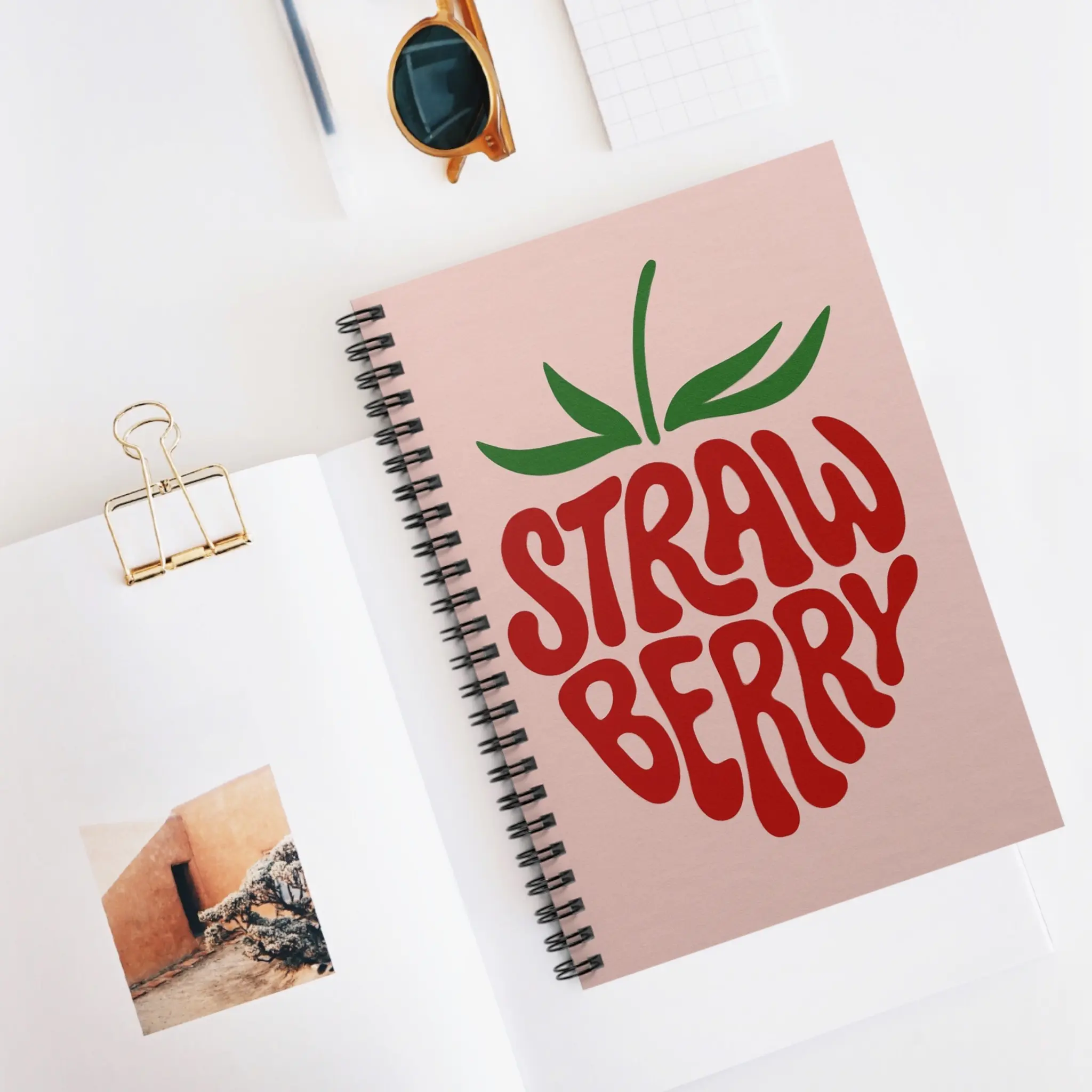 work school Strawberry Spiral Notebook - Cute, Fun Journal for Note-Taking, School, Gifts, Stationery, Kids, Fruit Lovers Bound Spiral school notebook hardcover