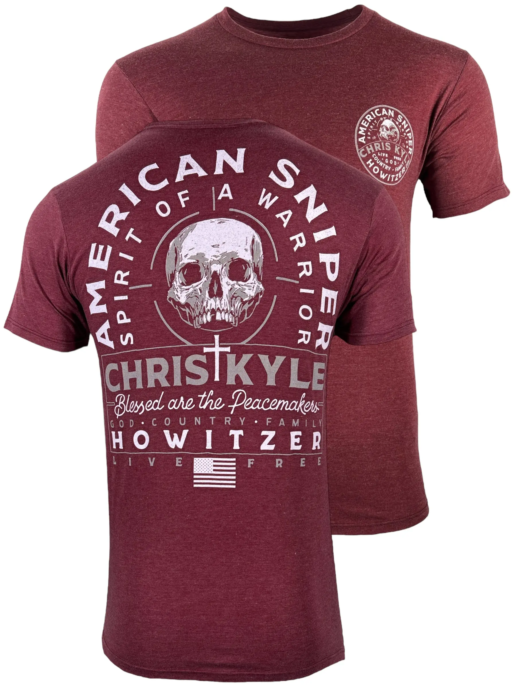 Howitzer Men's Cotton Short-Sleeve Round Neck Graphic Casual T-Shirt - Chris Kyle Trigger Military Grunt MFG Menswear Top, 4.4 oz Heather Grey, Pull On, Long Lasting Durability, Charitable Donations, Veterans