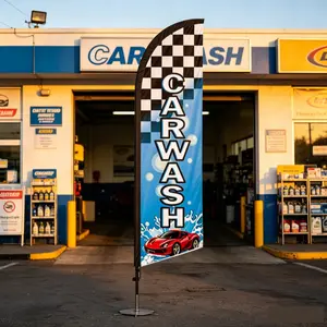 6.5 Ft Feather Flag for Car Wash Shops, Waterproof Polyester, Wind-Resistant, Easy Installation, Ideal for Promotions and Events