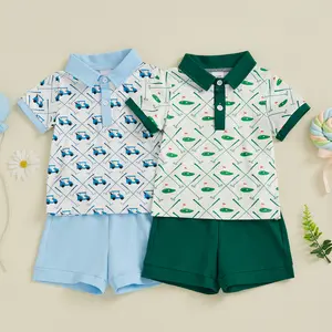 Infant Toddler Baby Boy Golf Outfit Summer Lapel Collar Short Sleeve Button T-shirt Shorts Pants Set 2Pcs Golfing Clothes
