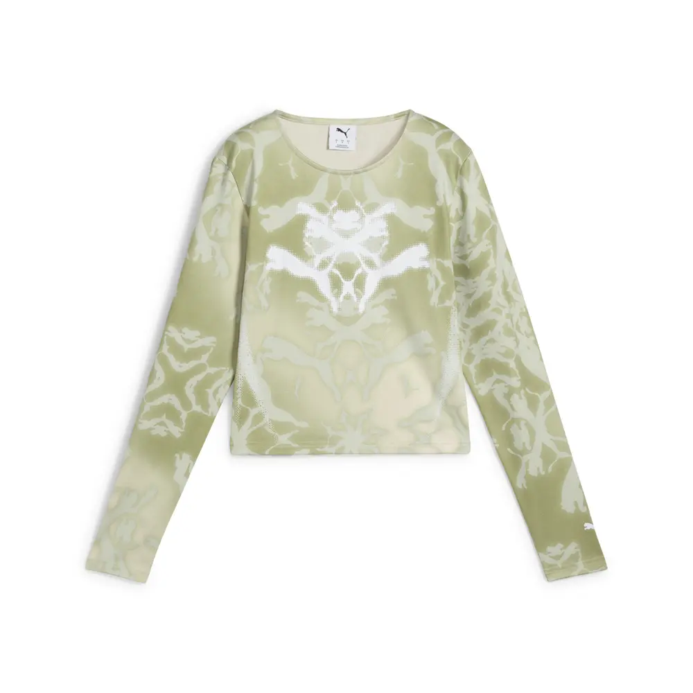 PUMA Womens Dare To Graphic Crew Neck Long Sleeve Casual Tops Casual - Green