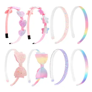 L-HDW117 Headband for Girls, 8 PCS Sparkly Cute Toddler Headband Glitter Hair Bands Non Slip Bow Hair Accessories for Girls