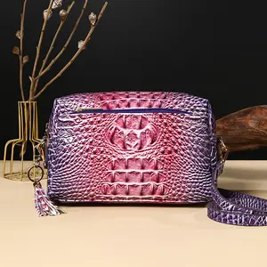 New style fashionable crocodile print crossbody bag, women's colorful gradient crocodile print small square bag