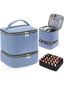 Velvet Nail Polish Storage Bag, Makeup Organizer Pouch, Cosmetic Bag, Holds 30 Bottles & One Nail Lamp, Perfect Valentine's Day Gift, Manicure Tool Box Organizer, Cosmetics Bag