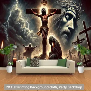 Jesus Passion Tapestry Christ Sorrow Backdrop Religious Theme Wall Hanging Photography Background Faith Decor for Living Room Bedroom Indoor Outdoor Event Decoration