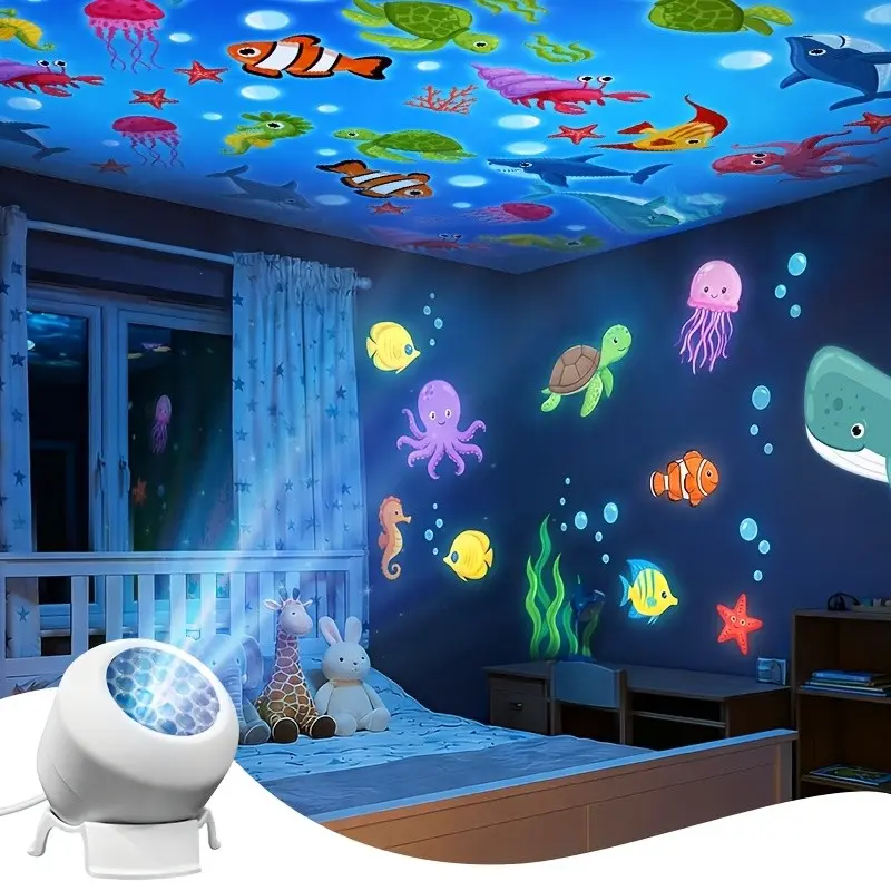 Creative LED Projector Night Light, Starry Ocean Projection Lamp, 360° Rotating Dynamic Desk Lamp, USB Plug-In Ambient Bedroom Light