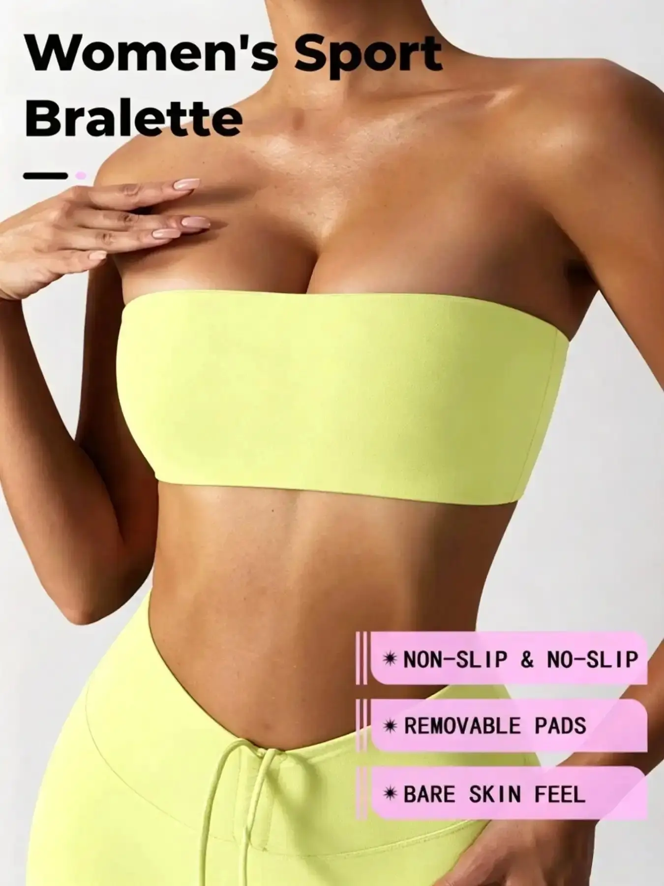 Women's Bare Feel Sports Bra, One-Piece Anti-Showthrough Cami Underwear, Tight Yoga Top, Fitness Apparel, Seamless Design, Bandeau Sporty Sport Bras, Workout basics polished essentials