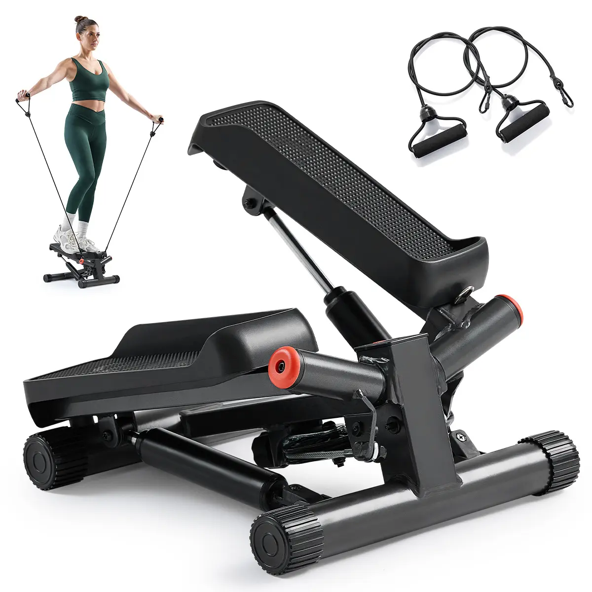 SUNNY Mini Twist Stepper with Resistance Bands Whole Body Workout Home Gym Fitness Equipment for Leg Glute Thigh and Core Training Adjustable Resistance Height Stabilizer Performance Monitor Compact Portable Cardio Machine Smart Standard Pro Options