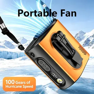 Waist Clip & Neck Hanging Fan, 5000mAh Rechargeable Portable Fan, 10 Wind Speeds 5300 RPM High Velocity Personal Cooler, LED Display & Built-in Flashlight, Hands Free Fan for Construction, Warehouse, Outdoor Work, Camping
