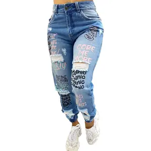 Summer Autumn Clothes Ice Muscle Cool Feeling Sunscreen Jeans Letter Slash Chaps Marabou Snowflake Pattern Breathable Mesh Splicing Design