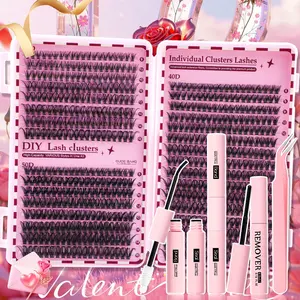 640pcs D Curl Eyelash Bundle Kit, 30D+40D+50D, 8-16mm Curly Lashes Set with Glue & Sealer, Tweezers, Remover, Natural/light/dense Look