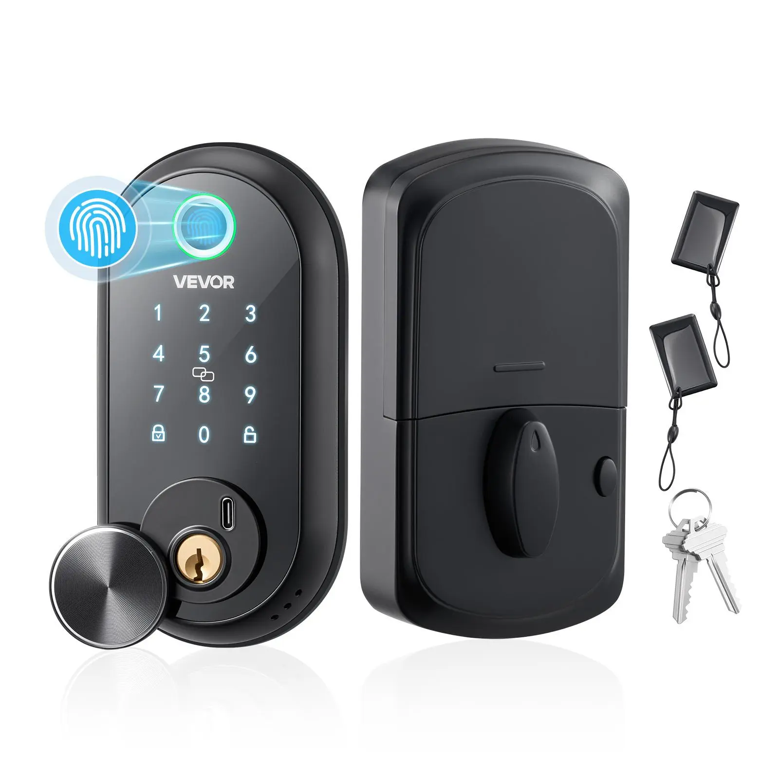 【Auction】VEVOR Fingerprint Door Lock, Electronic Biometric Deadbolt with Touchscreen, Auto Locking, One-Time Code, Anti-Peeking Password, Keyless Entry Door Lock with IC Cards, for Home, Apartment, Matte Black,toolupgrade