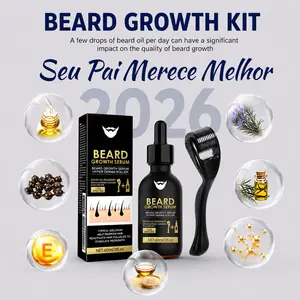Beard Growth Serum & Derma Roller Kit, Beard Growth Oil for Thicker Fuller Beard, Men's Beard Care Kit, Nourishes and Strengthens Beard Hair, Daily Grooming Essentials, Father's Day Gift
