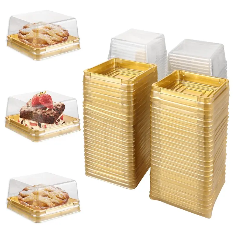 100 Pack 3 Inch Mini Bundt Cake Containers, 100g Mooncake Box Mini Cake Box Square with Gold Bottom, Mini Cupcake Boxes, Muffin Single Container for Cookies, Cheesecake, Mooncake, Dessert