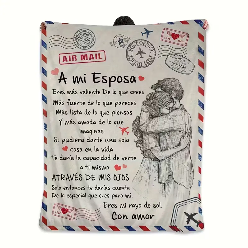Wife's Special Soft Flannel Shawl Blanket - Spanish Love Letter Design, Comfortable Bedspread Suitable , Perfect Valentine's Day Gift, Throw Blanket birthday celebration cozy air-conditioned room plush blanket sleep pattern blanket wife valentines