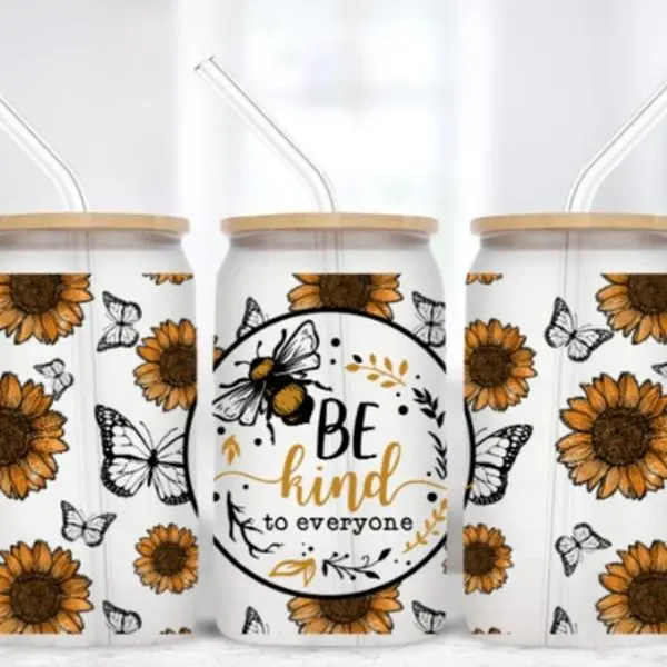 Be Kind 16 oz Frosted Glass Tumbler