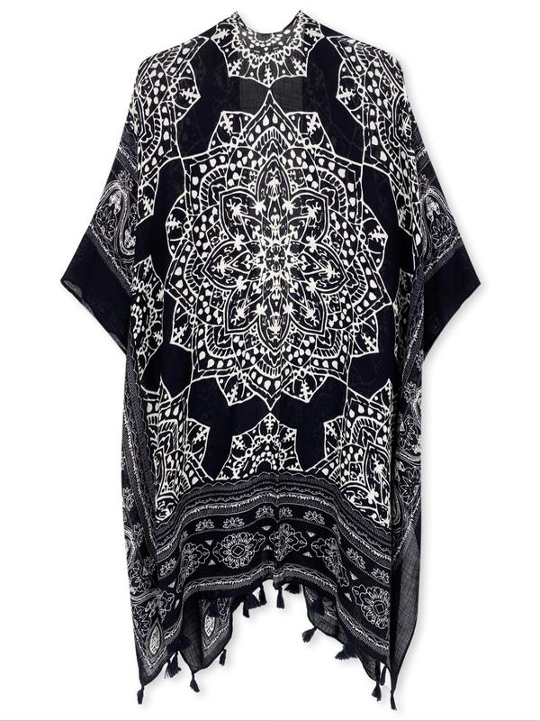 Women's Ethnic Pattern Kimono, Boho Casual Open Front Cover Up for Beach Vacation, Ladies Spring & Fall Clothes Women's Ethnic Pattern Kimono, Boho Casual Open Front Cover Up for Beach Vacation, Ladies Spring & Fall Clothes