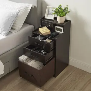 Utopia Alley  29 in. 2 Drawer LED Nightstand with Fast Charging, 3 USB Ports & 2 Power Outlets for Bedroom - Espresso