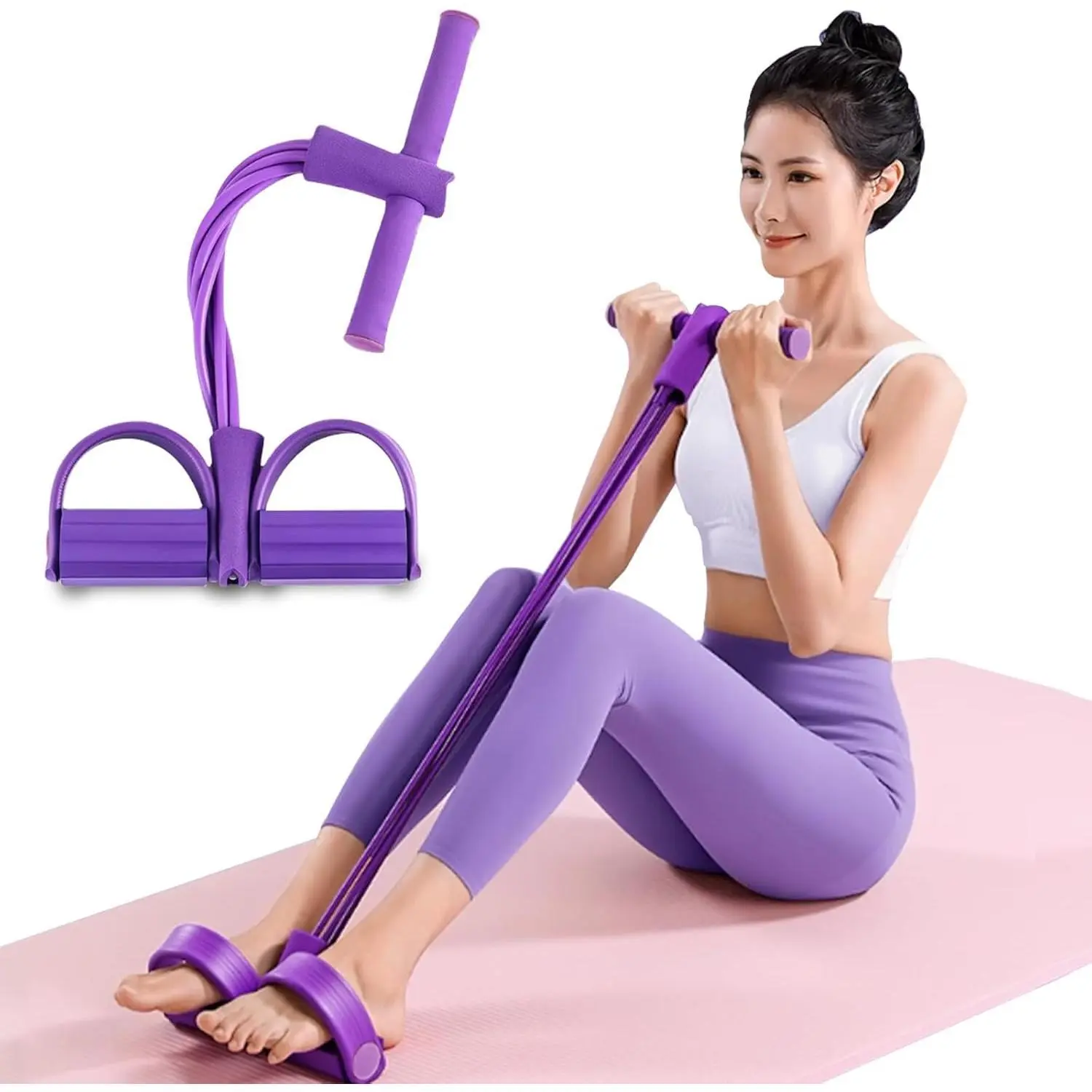 Upgraded Multifunction Tension Rope Pedal Ankle Puller 6-Tube Elastic Yoga Pedal Puller Resistance Band Exercise Fitness Equipment