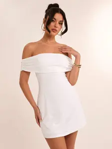 SULALIVAN Solid White Off Shoulder Back Bow Mini Piece Night Out Party Wear Clean Girl