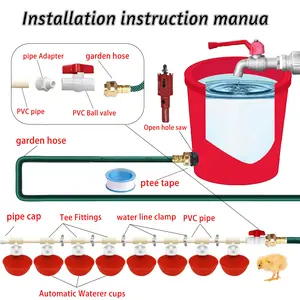 SXTSXT Automatic Chicken Watering System with Installation Manual Chicken Water Cups & Feeder 1/2" PVC Tee Pipe DIY Kit for Chickens Ducks Quails