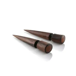 Areng Wood Fake Gauge Red Resin Tapers Tribal Earrings