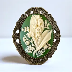 Lily of the Valley Brooch, Green May Flower Brooch Pin