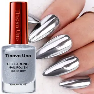 Tinovo Uno 12mlMirror Nail Polish | Silvery Metal Lacquer, Quick-Dry, Suitable for Various Festive Parties, Solvent-Based Formula