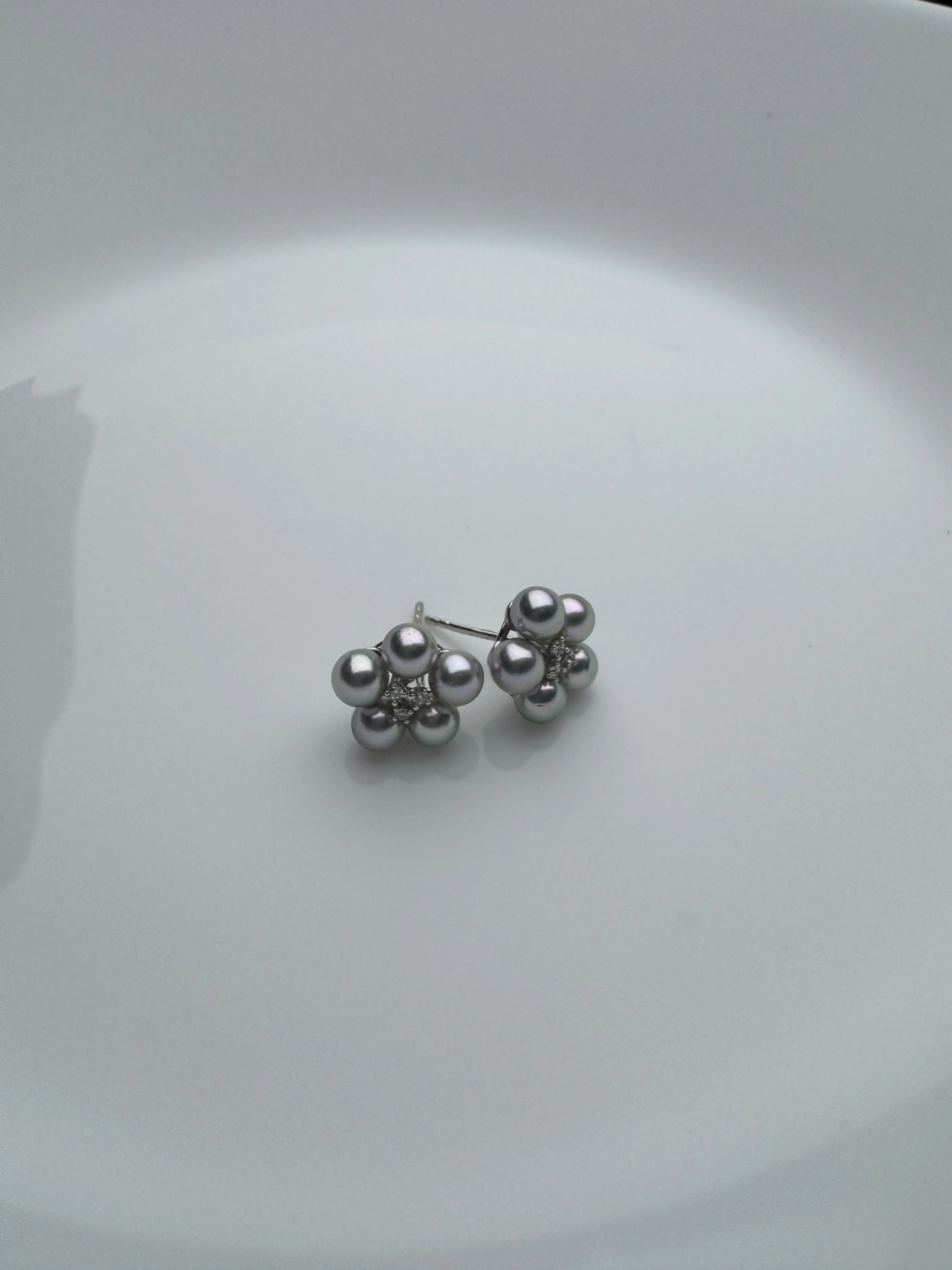 he0005 Flower Cluster Multi‑Ma Blue Pearl Stud Earrings For Women