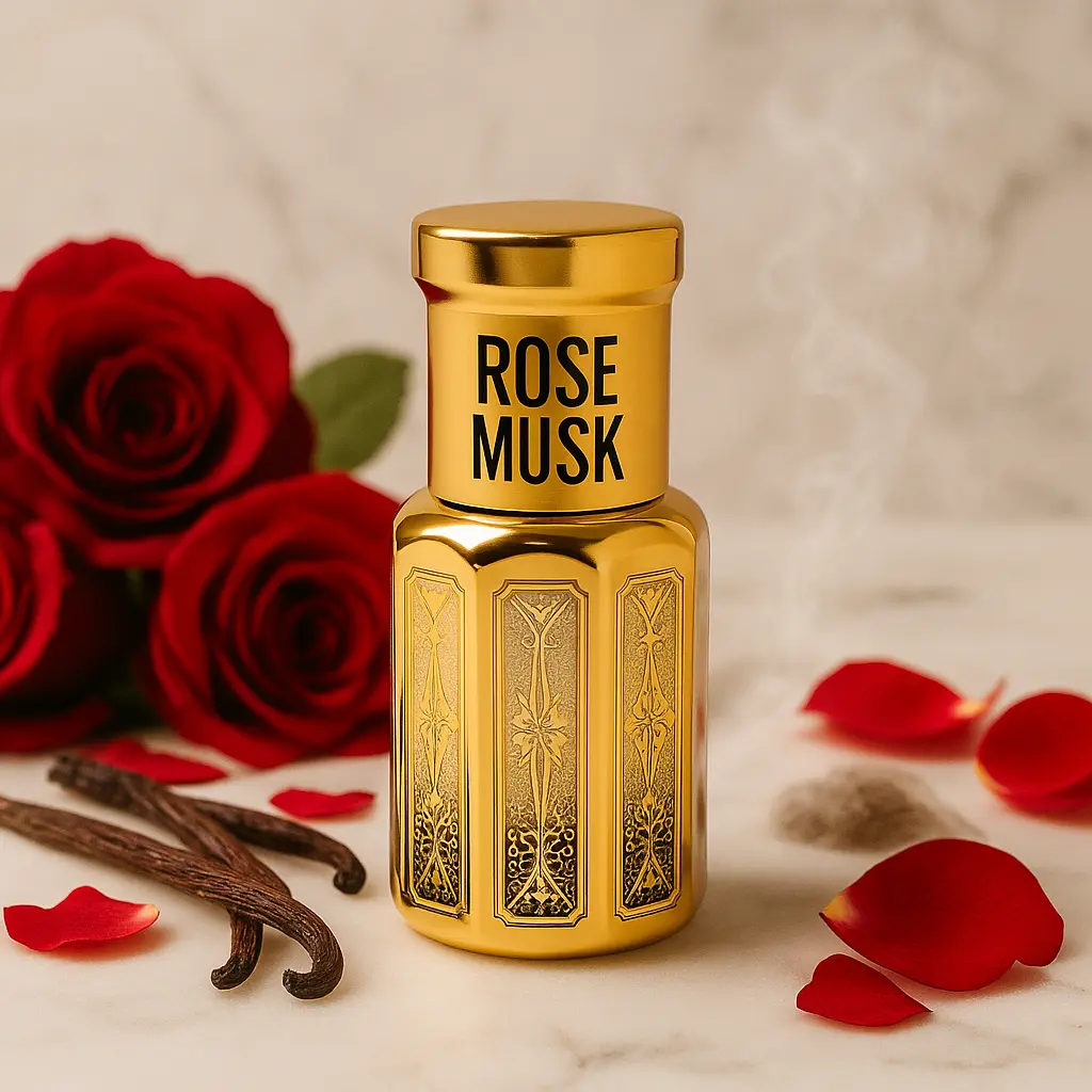Dahab Aromas Rose Musk EDP, Aromatic Floral Arabian Fragrance, 100% Alcohol-Free Floral Scented Edp Liquid Perfume, Long-Lasting Rose Vanilla Notes, Up to 0.9 fl oz, Women's Fragrance, Edp Fragrance