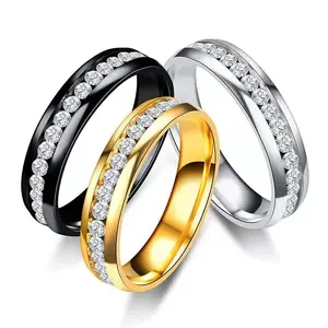 Stainless Steel Non-Tarnish Eternity CZ Wedding Band Ring 6mm Gold Silver R22