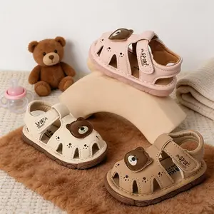 Baby Boy Girl Squeaky Sandals Cute Cartoon Bear Close Toe Non-slip Soft Sole Walking Shoes for Summer