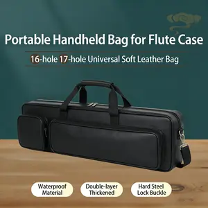 Irin Waterproof PU Leather Flute Case Bag, Dual-Layer Thickening, Fits 16/17 Hole Flutes, Adjustable Shoulder Strap, Ideal for Students