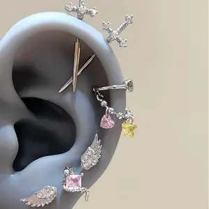 1 Pcs Excalibur Demon Sword Ear Studs, Surgical Steel Wing Helix Conch Ear Piercing Jewelry, Anti-allergic Cartilage Earring