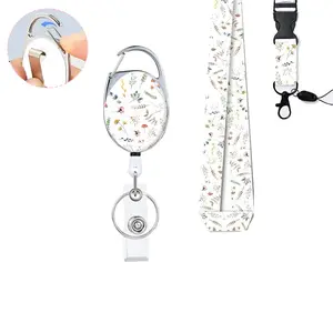 Simple Versatile ID Badge Holder with Lanyard, Adjustable Flower Pattern Badge Stand, Durable Keychain, Office Gift for Teachers Nurses Students, Nurse Badge Reel