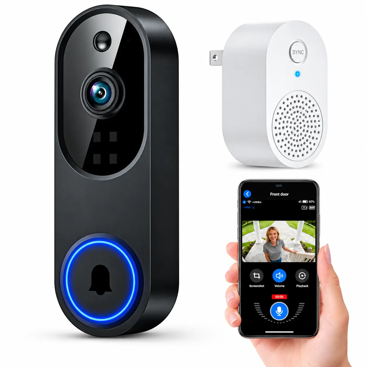 Orbitell 1080p Wireless Wi-Fi Video Doorbell Camera - 2-Way Audio, Night Vision, Cloud Storage, Smart AI Motion Detection, 2.4GHz Wi-Fi Only (Home Security & Safety Device)
