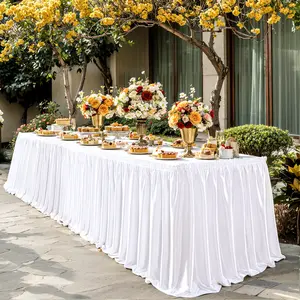 Glitter Satin Table Skirt for Rectangle Tables – Wrinkle-Free Pleated Ruffle Desk Skirting for Weddings, Birthdays, Banquets & Party Decor