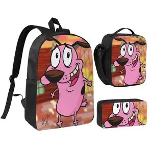 Ultra Light Courage the cowardly dog School Daypack 3pcs Stylish Spanish Players Backpack Set with Insulated Lunch Bag & Pencil Pouch Hot Trend Courage the cowardly dog plush Backpack   Back to School Gifts