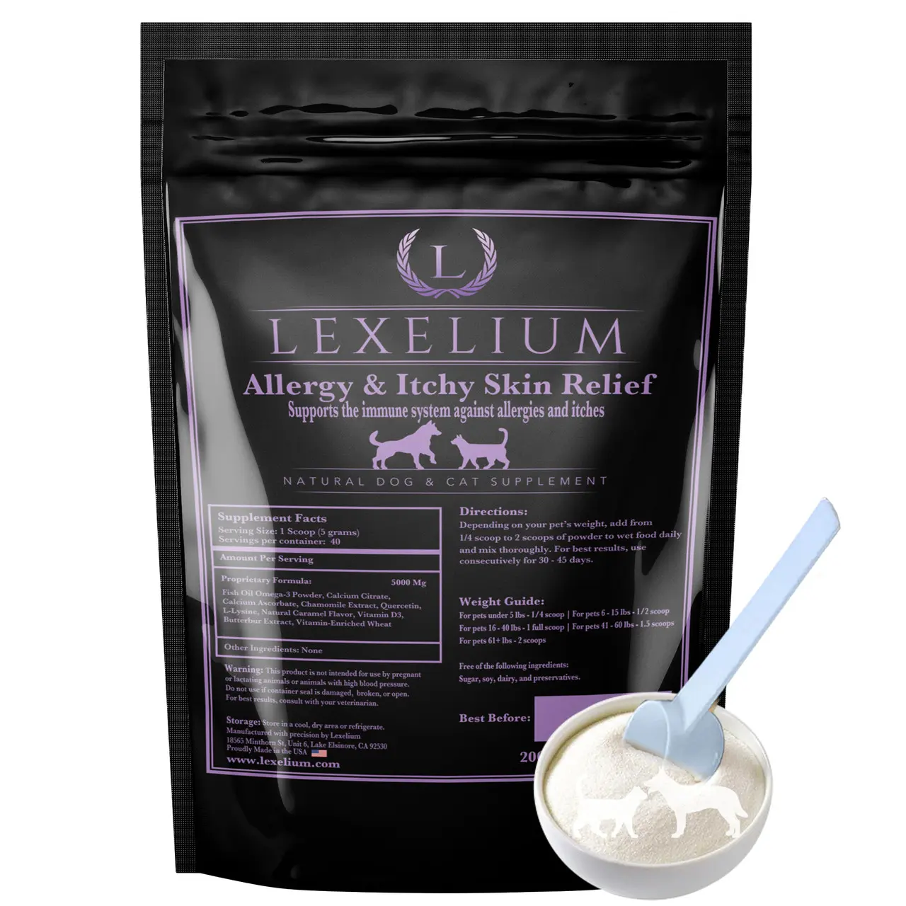 Lexelium | Allergy and Itch | Omega-3 Fish Oil, Quercetin & Chamomile | Coat & Immune Health for Dogs & Cats